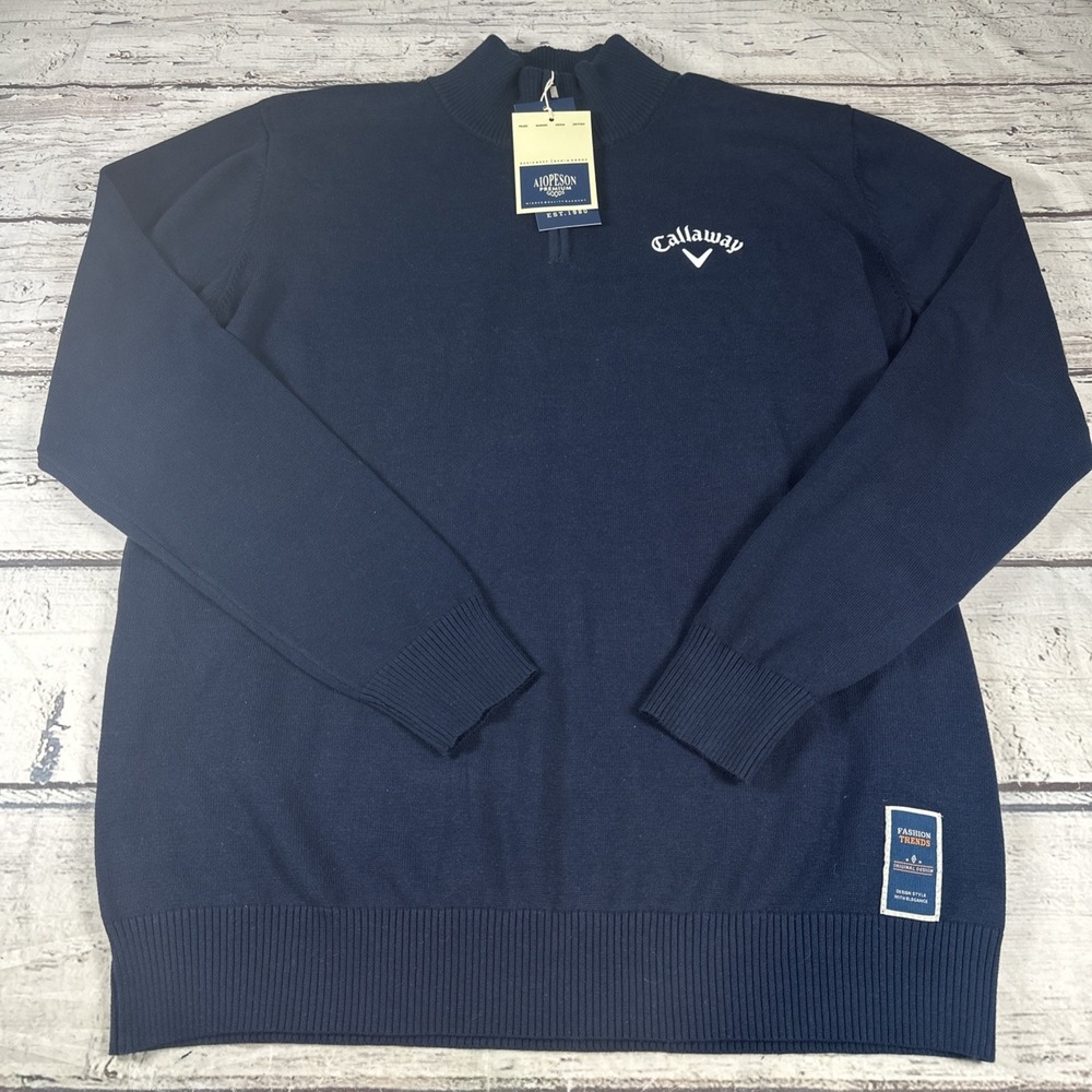 NEW Aiopeson Sweater Men's 2XL Blue Quarter Zip Pullover Mock Neck Long Sleeve